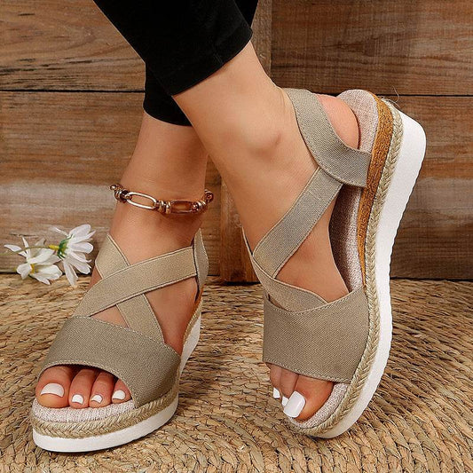 Wedge Sandals For Women Cross-strap Platform Gladiator Hemp Heel Shoes Summer - MYLUXURY LANE ENTERPRISE