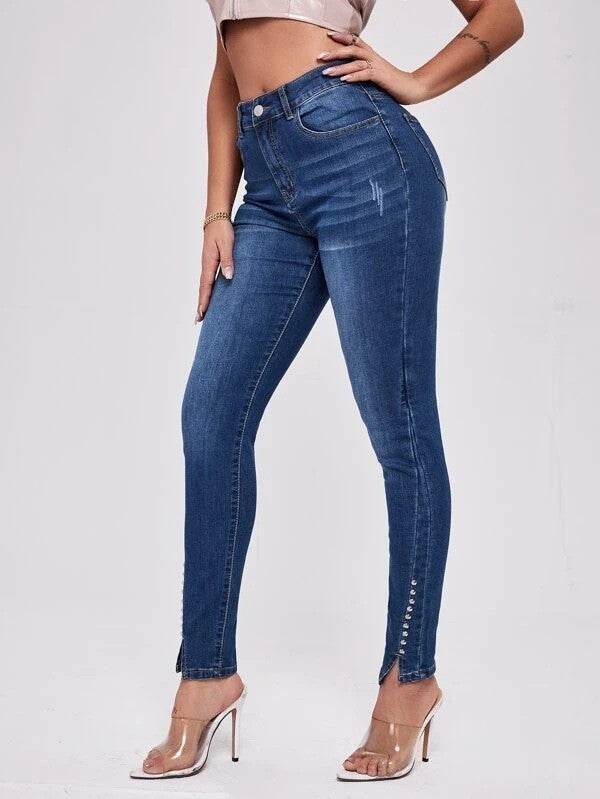 Slim Fit Patchwork High Waist Stretch Jeans - MYLUXURY LANE ENTERPRISE