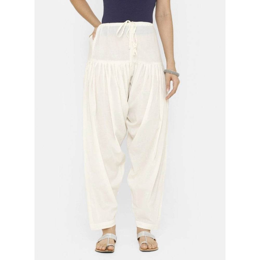 Generic Women's Cotton Solid Patiyala (Color:Half White) - MYLUXURY LANE ENTERPRISE