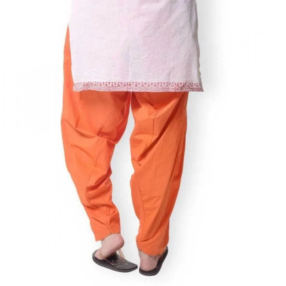 Generic Women's Cotton Solid Patiyala (Color:Orange) - MYLUXURY LANE ENTERPRISE