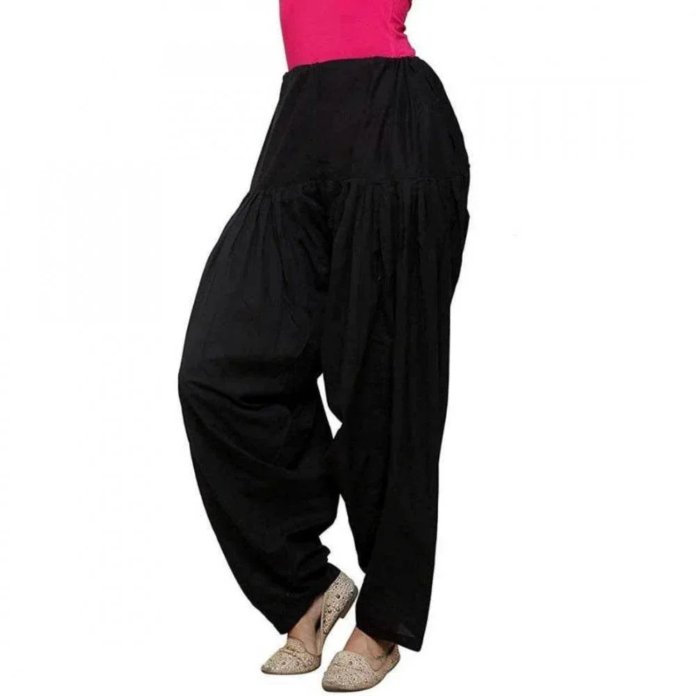 Generic Women's Cotton Solid Patiyala (Color:Black) - MYLUXURY LANE ENTERPRISE