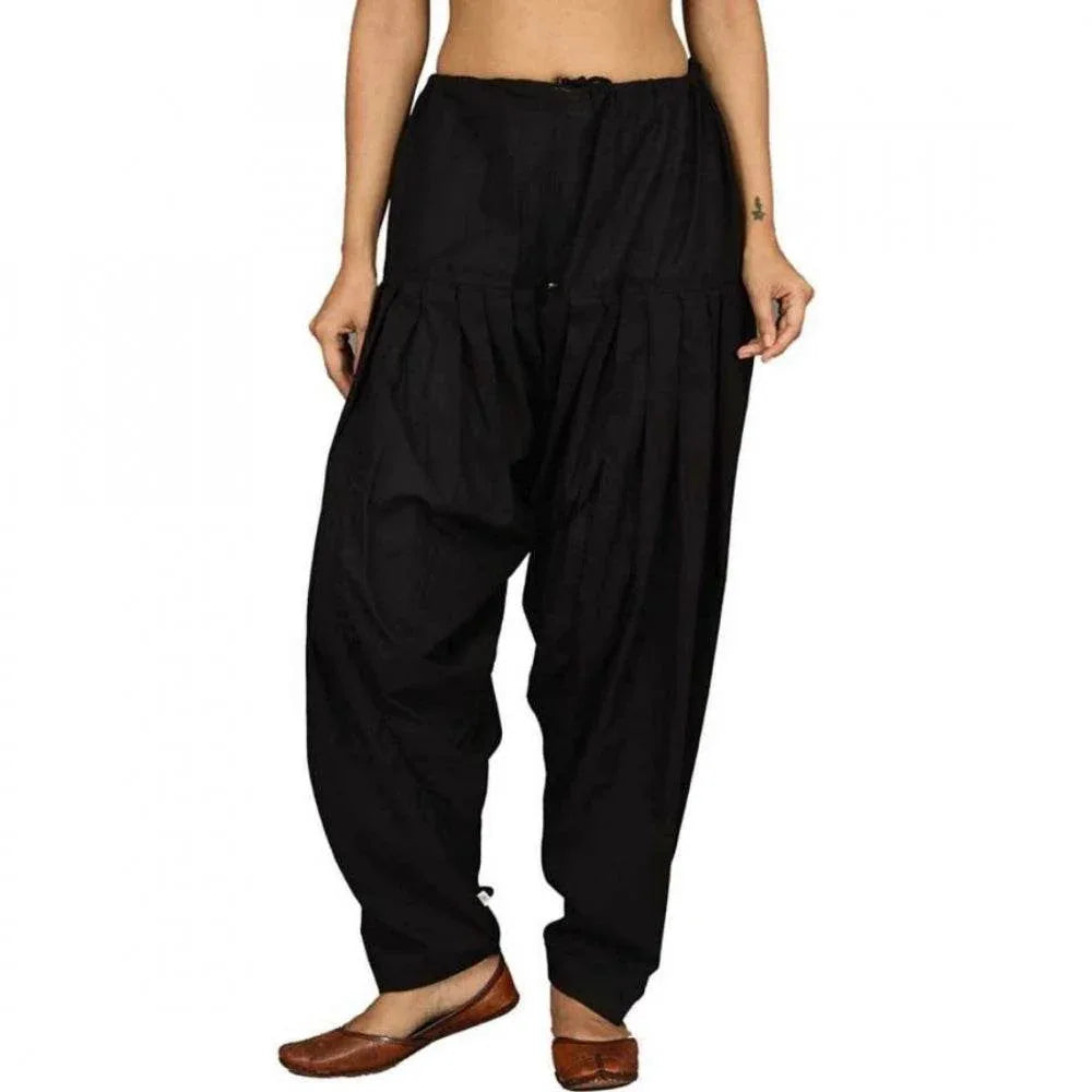 Generic Women's Cotton Solid Patiyala (Color:Black) - MYLUXURY LANE ENTERPRISE