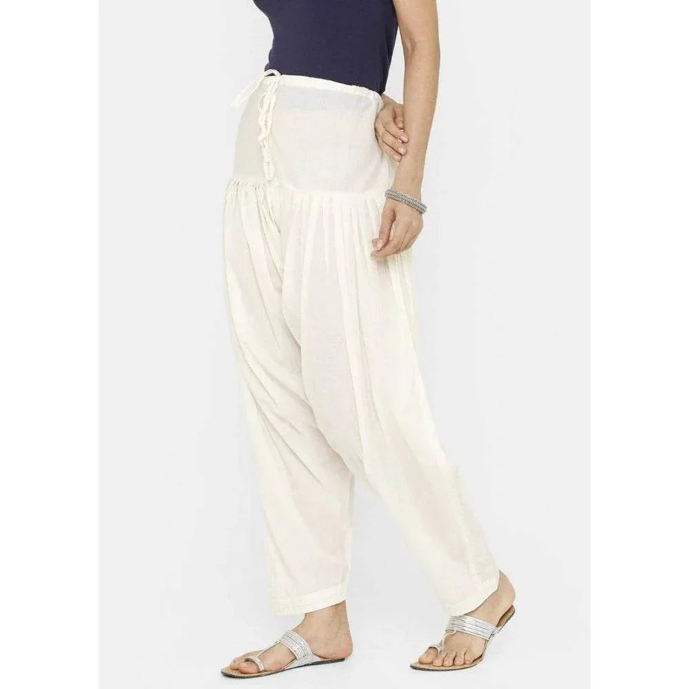 Generic Women's Cotton Solid Patiyala (Color:Half White) - MYLUXURY LANE ENTERPRISE