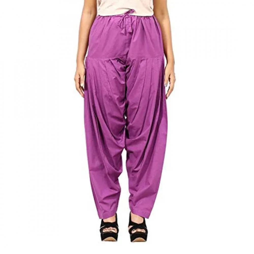 Generic Women's Cotton Solid Patiyala (Color:Violet) - MYLUXURY LANE ENTERPRISE