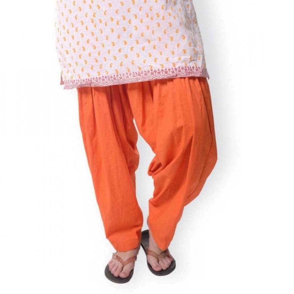Generic Women's Cotton Solid Patiyala (Color:Orange) - MYLUXURY LANE ENTERPRISE