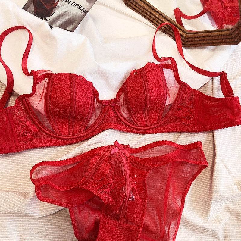 French Style Sexy Lace Lingerie Ultra-thin Rabbit Ear Bra Big Chest Small Anti-SAG Bra Suit - MYLUXURY LANE ENTERPRISE