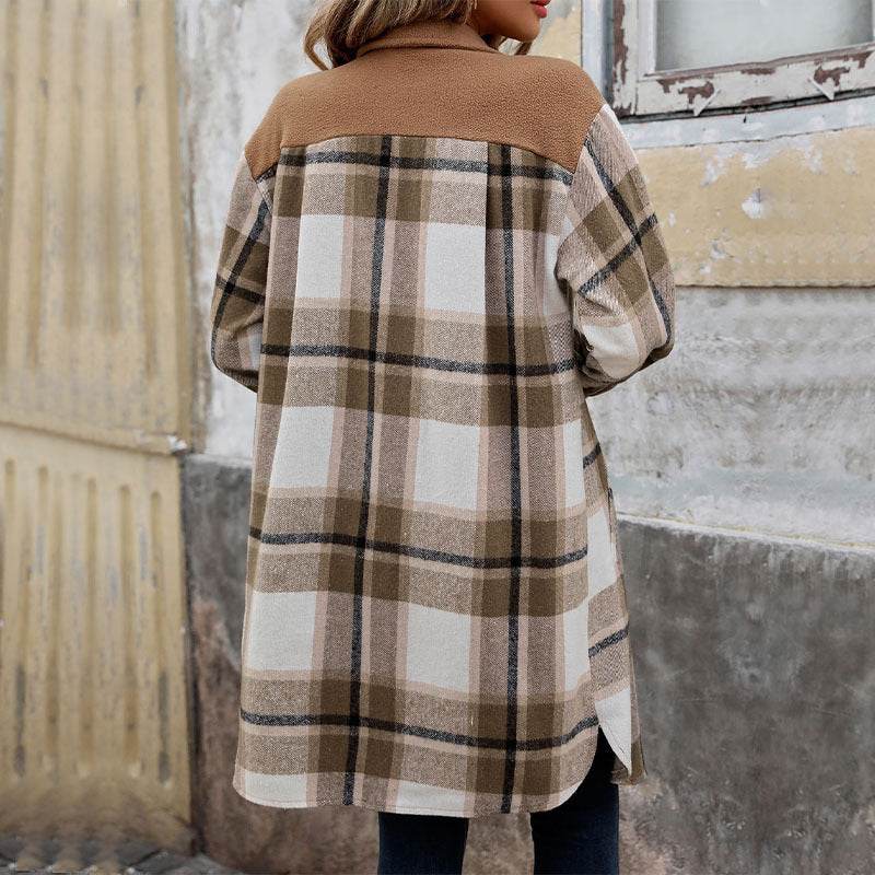 New Brushed Plaid Long Coat With Pockets Fashion Winter Jacket Outwear Women's Clothing - MYLUXURY LANE ENTERPRISE