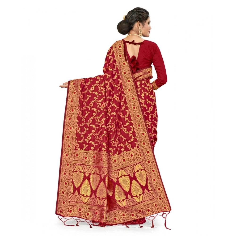 Generic Women's Banarasi Silk Saree With Blouse (Maroon, 5-6Mtrs) - MYLUXURY LANE ENTERPRISE