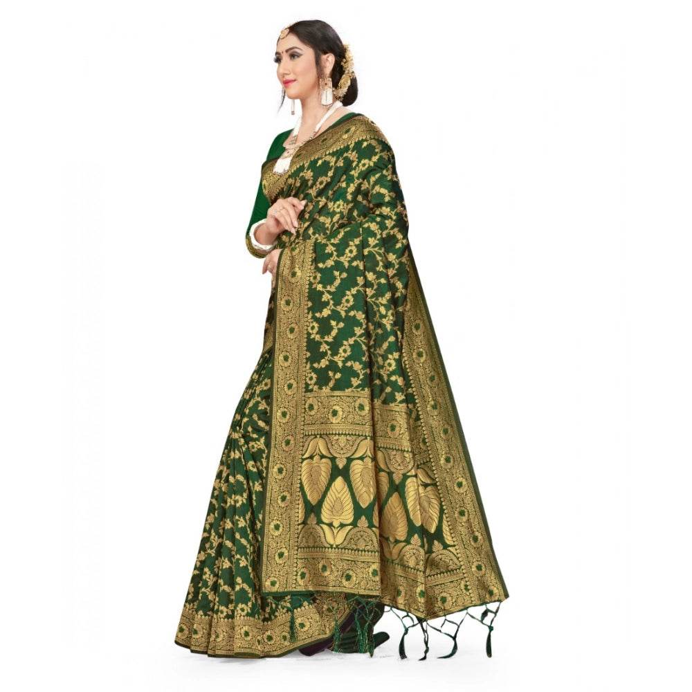 Generic Women's Banarasi Silk Saree With Blouse (Green, 5-6Mtrs) - MYLUXURY LANE ENTERPRISE