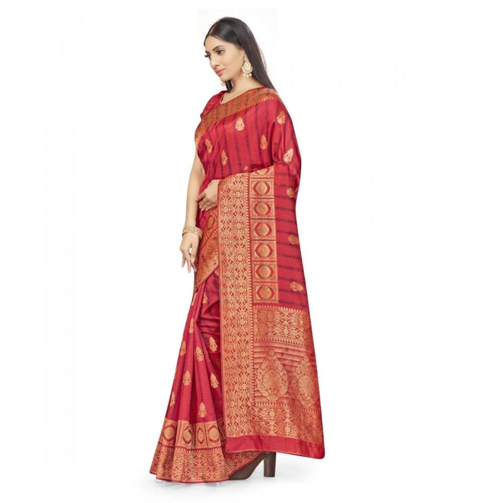 Generic Women's Banarasi Silk Saree With Blouse (Peach, 5-6Mtrs) - MYLUXURY LANE ENTERPRISE