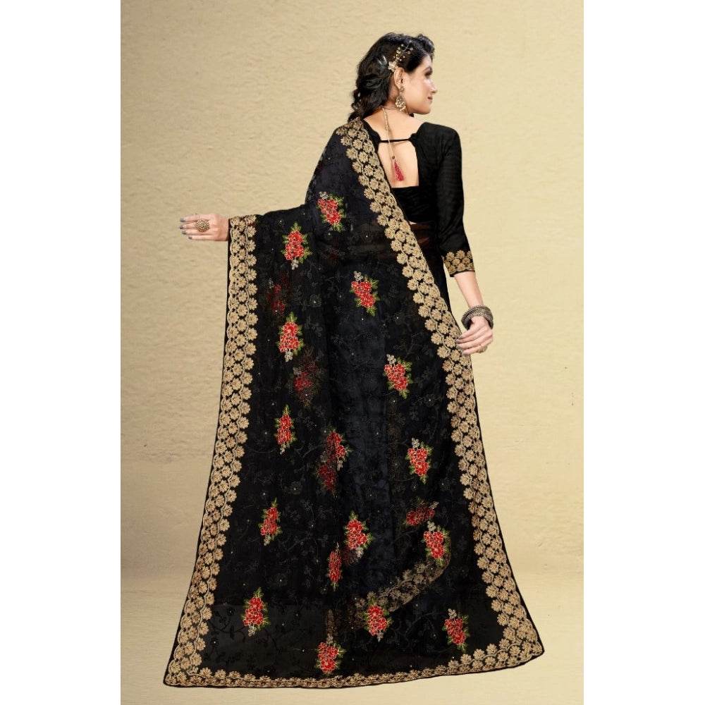 Generic Women's Net Saree With Blouse (Black, 5-6Mtrs) - MYLUXURY LANE ENTERPRISE