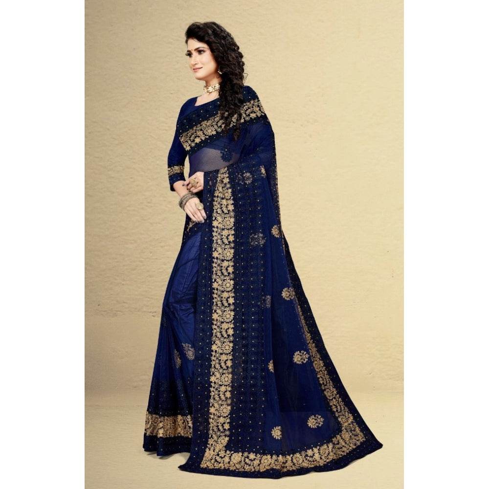 Generic Women's Net Saree With Blouse (Navy Blue, 5-6Mtrs) - MYLUXURY LANE ENTERPRISE