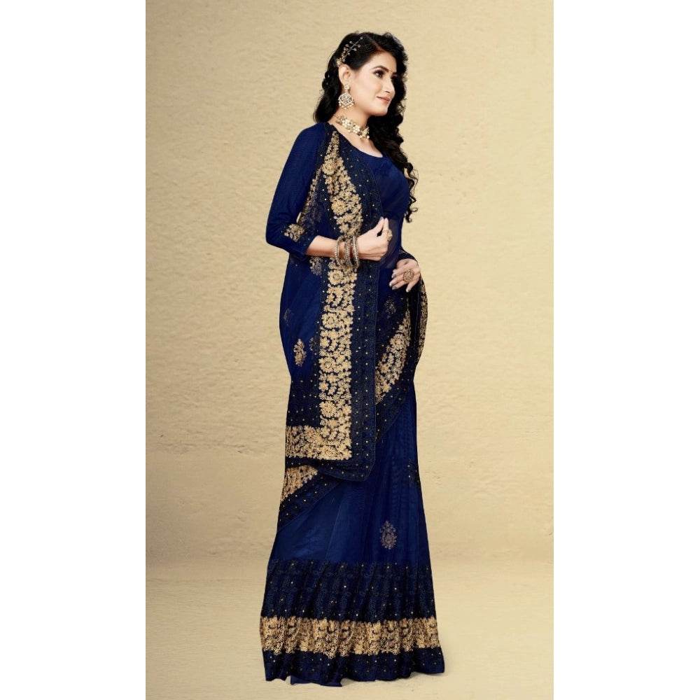 Generic Women's Net Saree With Blouse (Navy Blue, 5-6Mtrs) - MYLUXURY LANE ENTERPRISE
