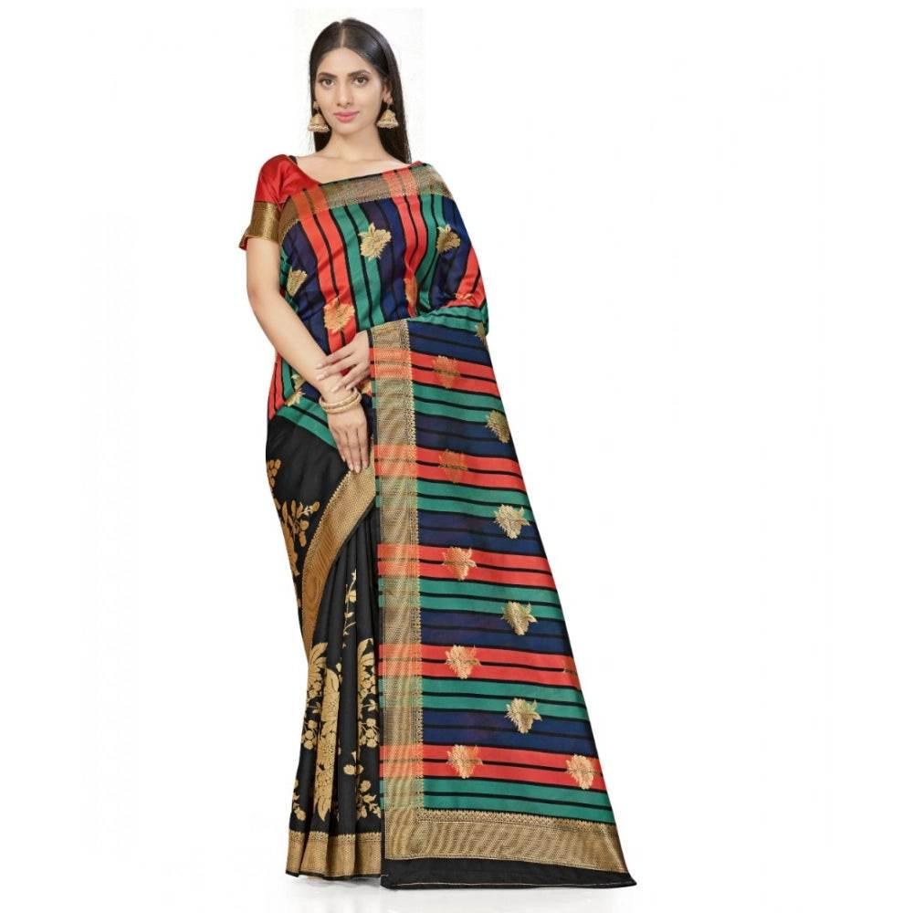 Generic Women's Banarasi Silk Saree With Blouse (Black, 5-6Mtrs) - MYLUXURY LANE ENTERPRISE