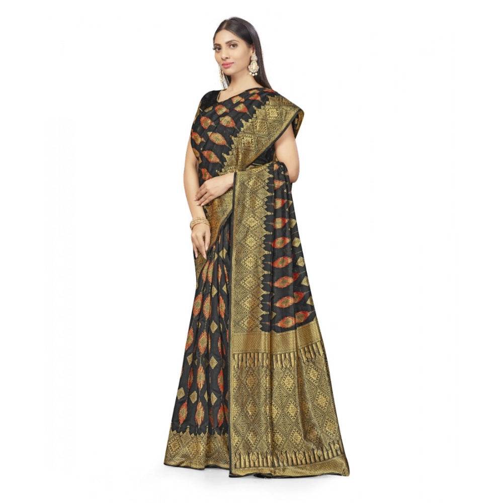 Generic Women's Banarasi Silk Saree With Blouse (Black, 5-6Mtrs) - MYLUXURY LANE ENTERPRISE