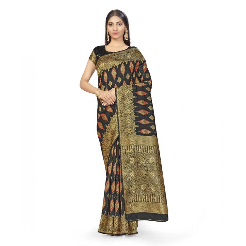 Generic Women's Banarasi Silk Saree With Blouse (Black, 5-6Mtrs) - MYLUXURY LANE ENTERPRISE
