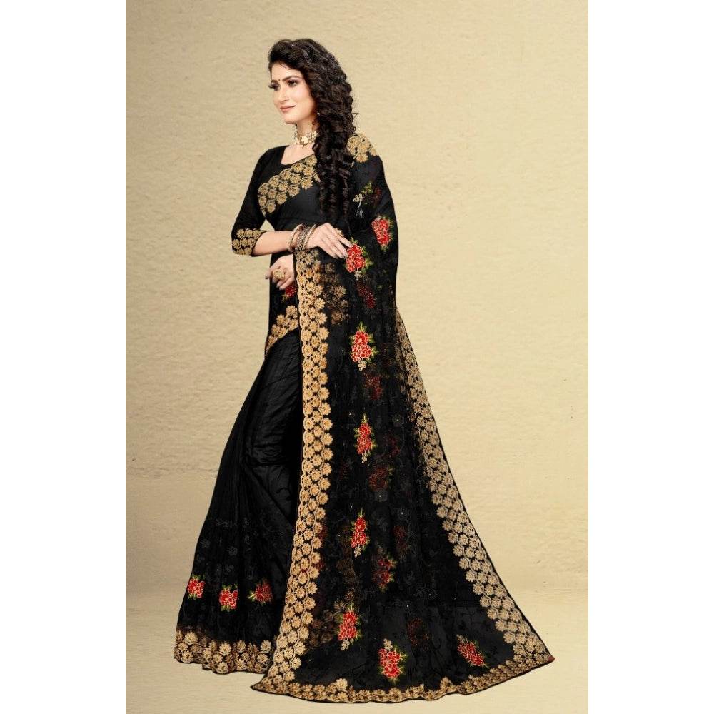 Generic Women's Net Saree With Blouse (Black, 5-6Mtrs) - MYLUXURY LANE ENTERPRISE
