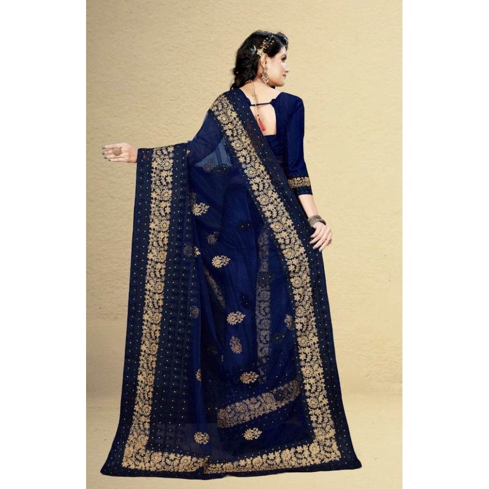 Generic Women's Net Saree With Blouse (Navy Blue, 5-6Mtrs) - MYLUXURY LANE ENTERPRISE