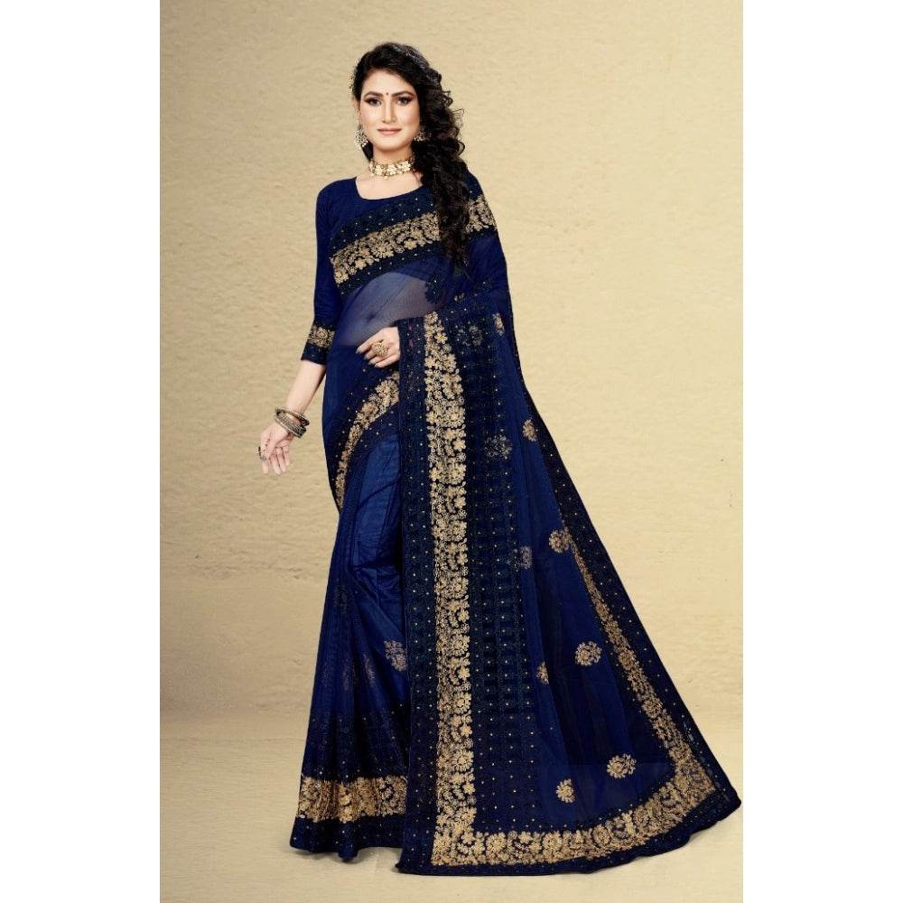 Generic Women's Net Saree With Blouse (Navy Blue, 5-6Mtrs) - MYLUXURY LANE ENTERPRISE