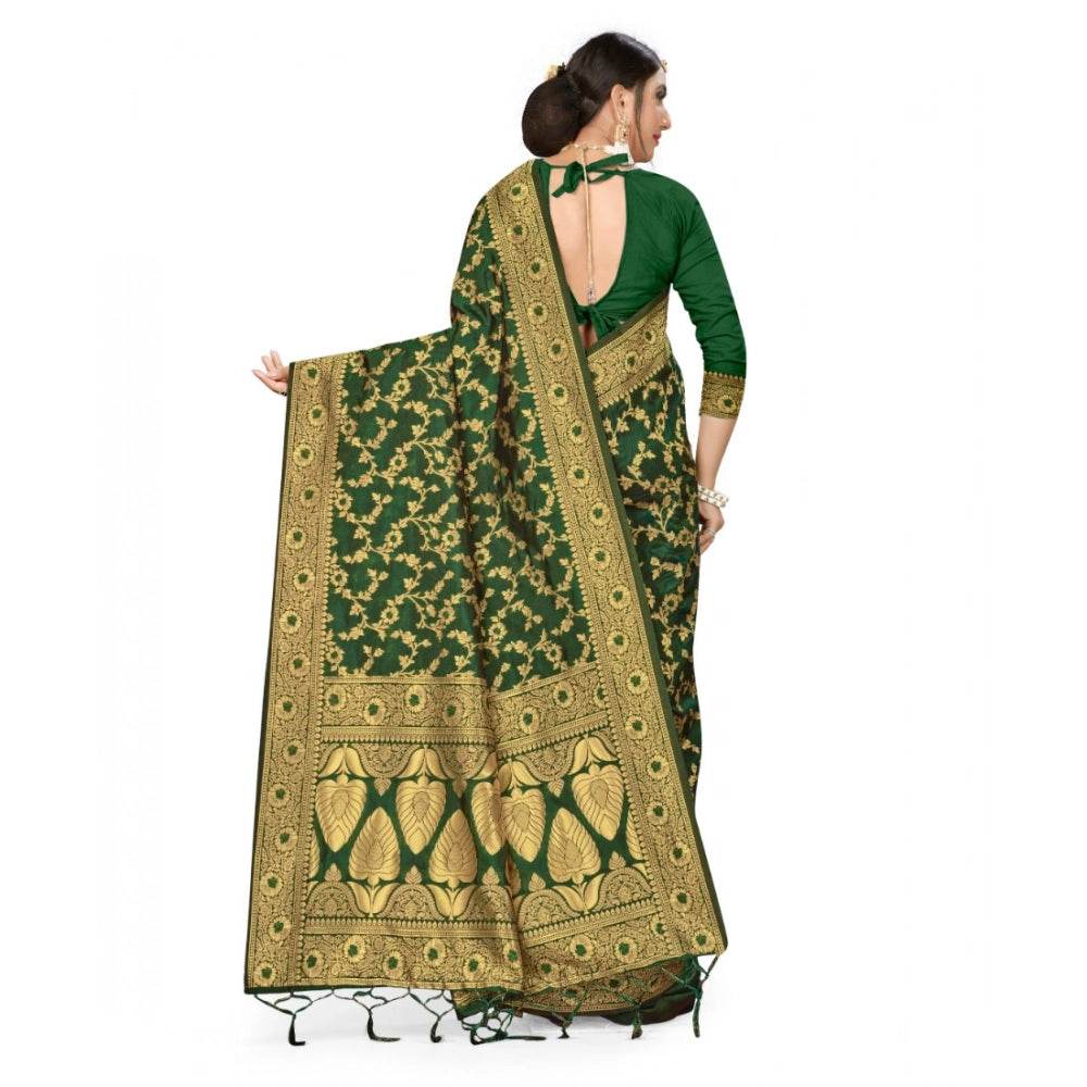 Generic Women's Banarasi Silk Saree With Blouse (Green, 5-6Mtrs) - MYLUXURY LANE ENTERPRISE