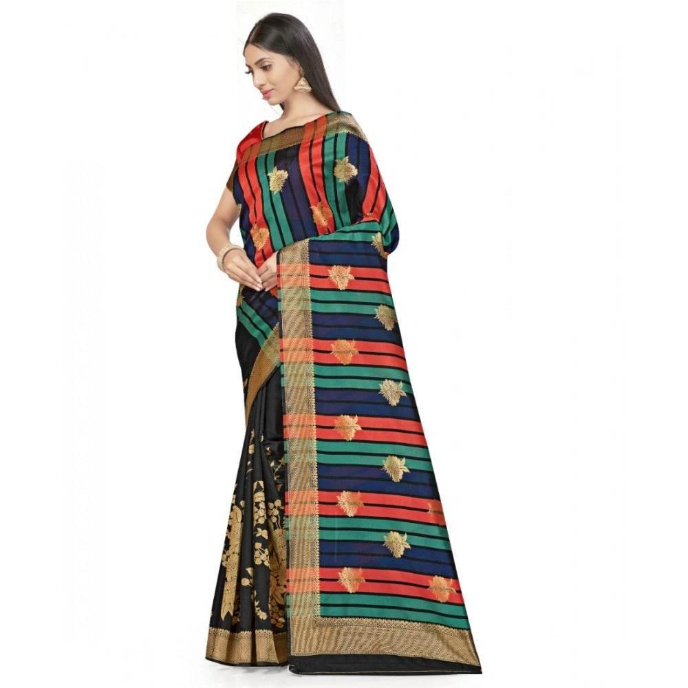 Generic Women's Banarasi Silk Saree With Blouse (Black, 5-6Mtrs) - MYLUXURY LANE ENTERPRISE