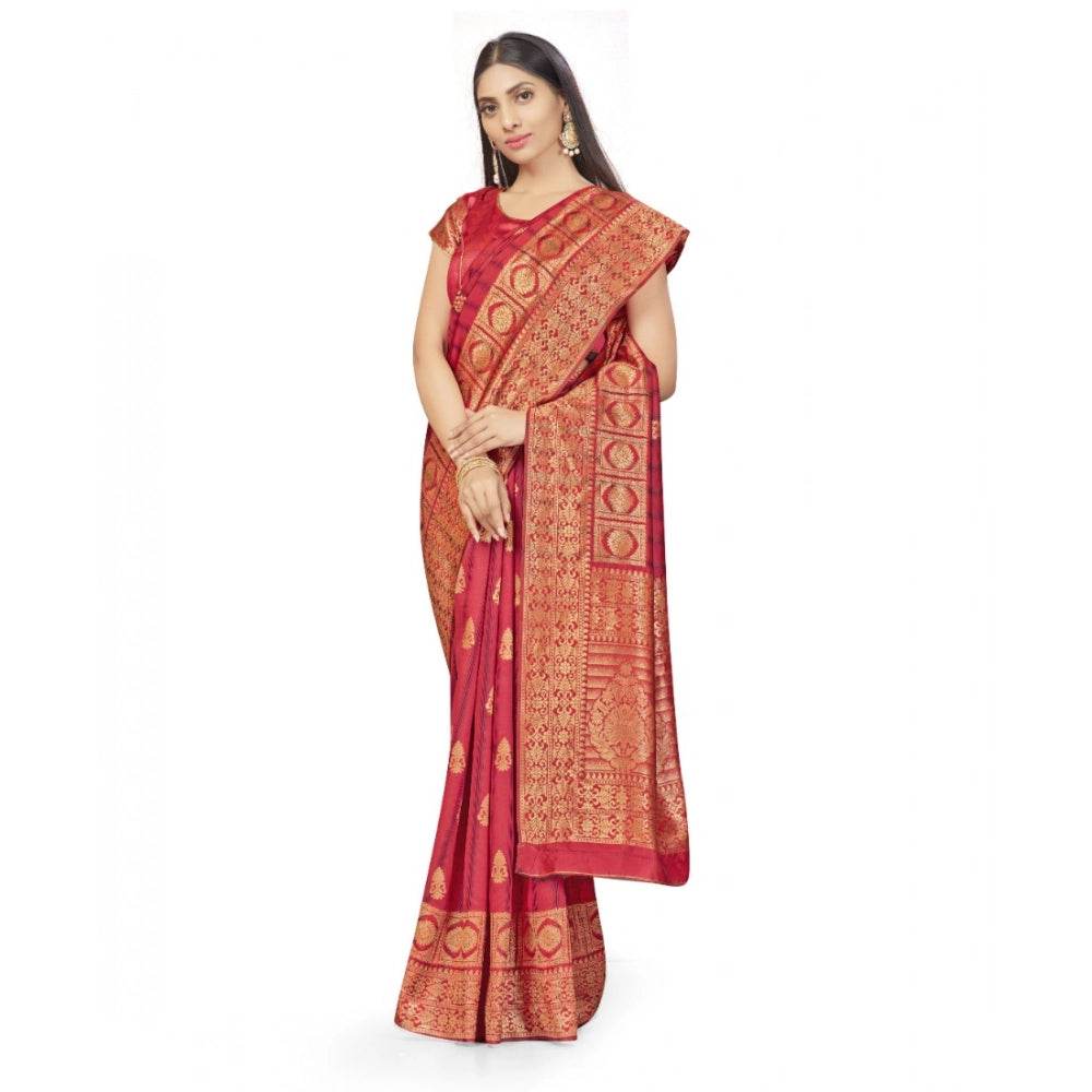 Generic Women's Banarasi Silk Saree With Blouse (Peach, 5-6Mtrs) - MYLUXURY LANE ENTERPRISE