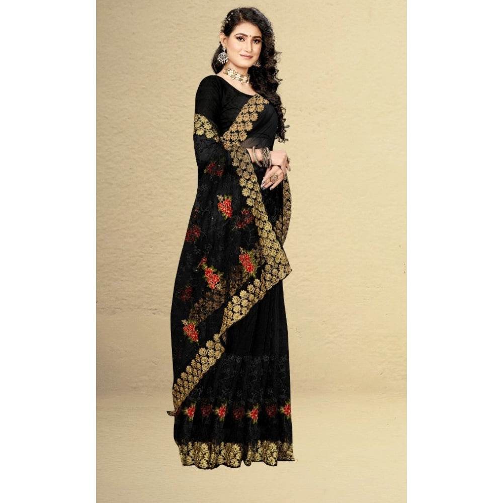 Generic Women's Net Saree With Blouse (Black, 5-6Mtrs) - MYLUXURY LANE ENTERPRISE