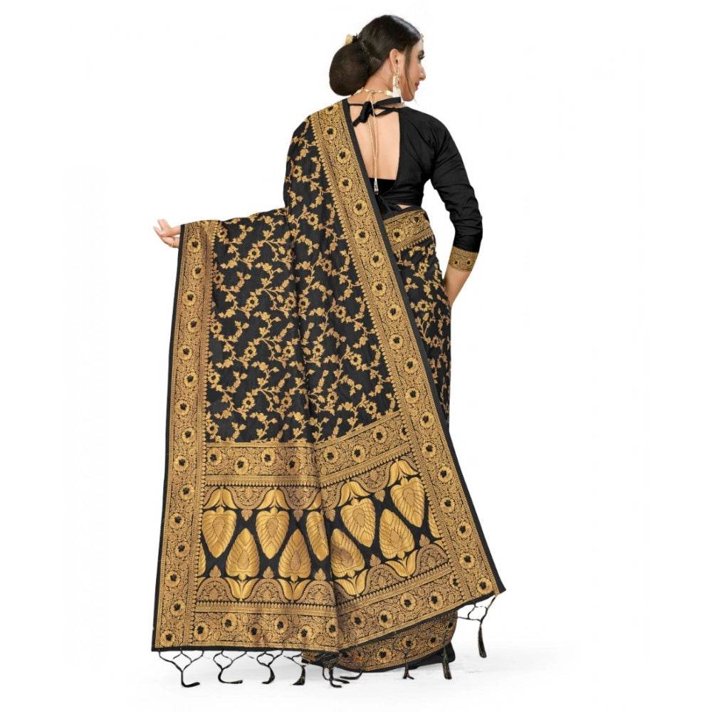 Generic Women's Banarasi Silk Saree With Blouse (Black, 5-6Mtrs) - MYLUXURY LANE ENTERPRISE