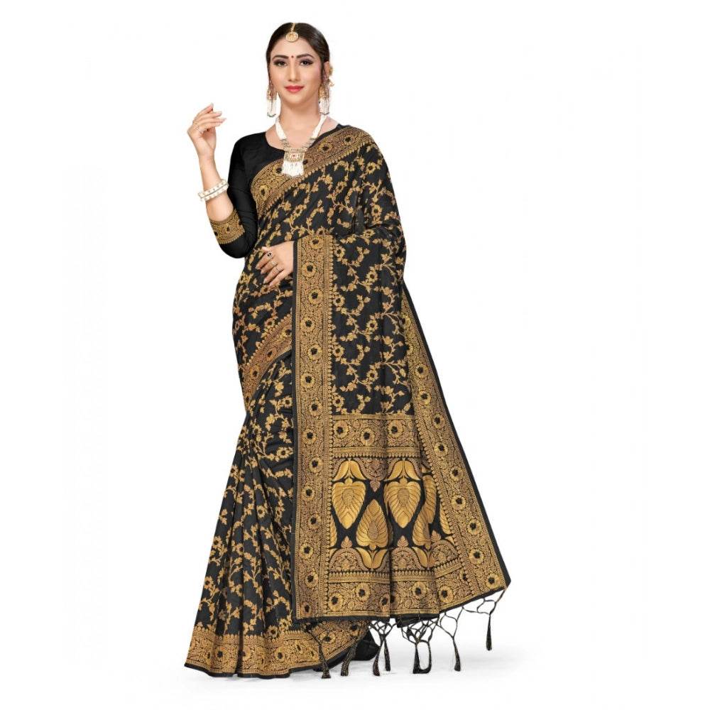 Generic Women's Banarasi Silk Saree With Blouse (Black, 5-6Mtrs) - MYLUXURY LANE ENTERPRISE