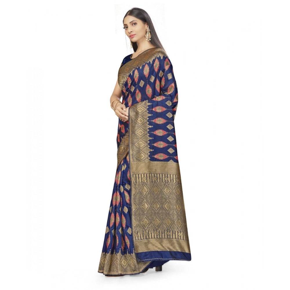 Generic Women's Banarasi Silk Saree With Blouse (Navy Blue, 5-6Mtrs) - MYLUXURY LANE ENTERPRISE