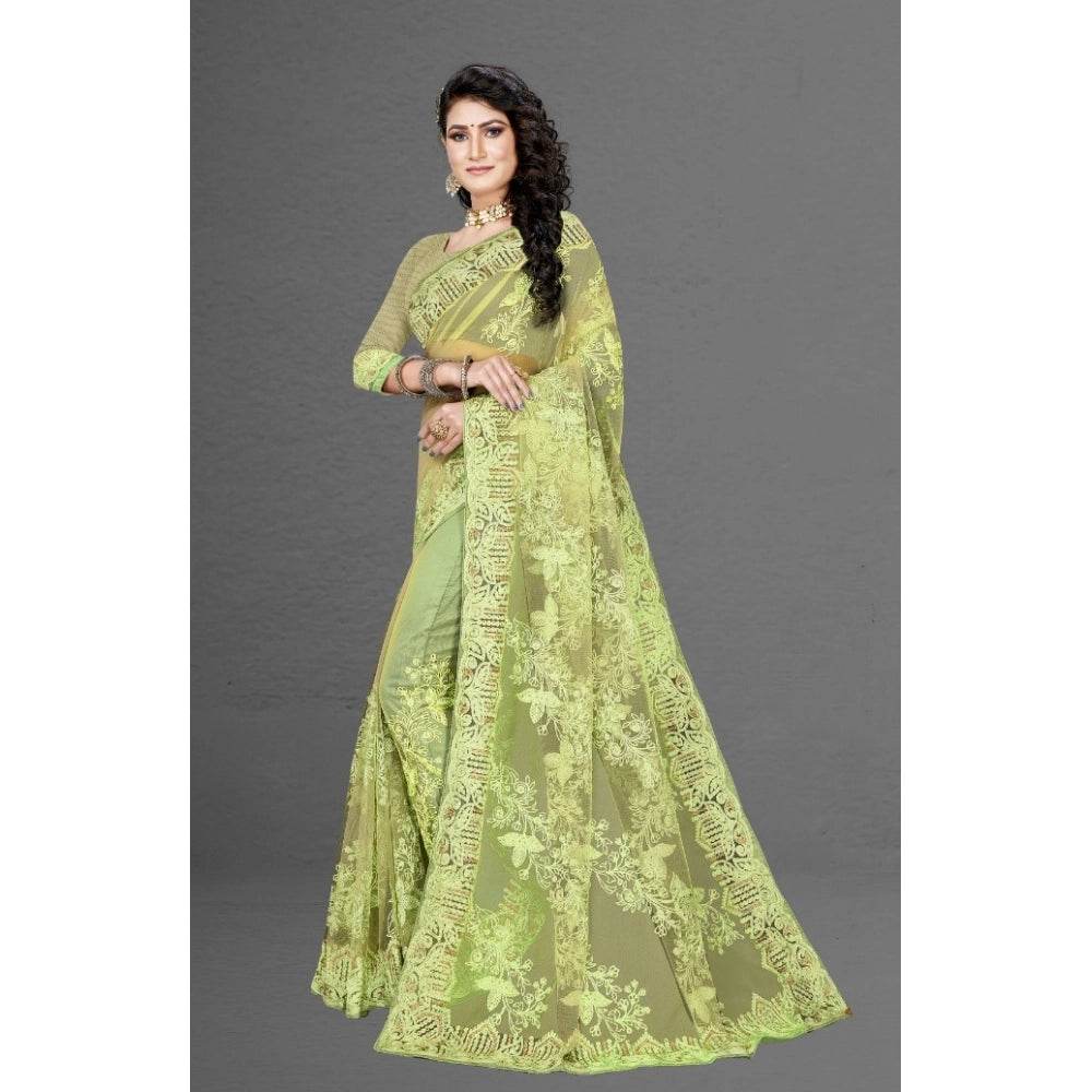 Generic Women's Net Saree With Blouse (Pista Green, 5-6Mtrs) - MYLUXURY LANE ENTERPRISE
