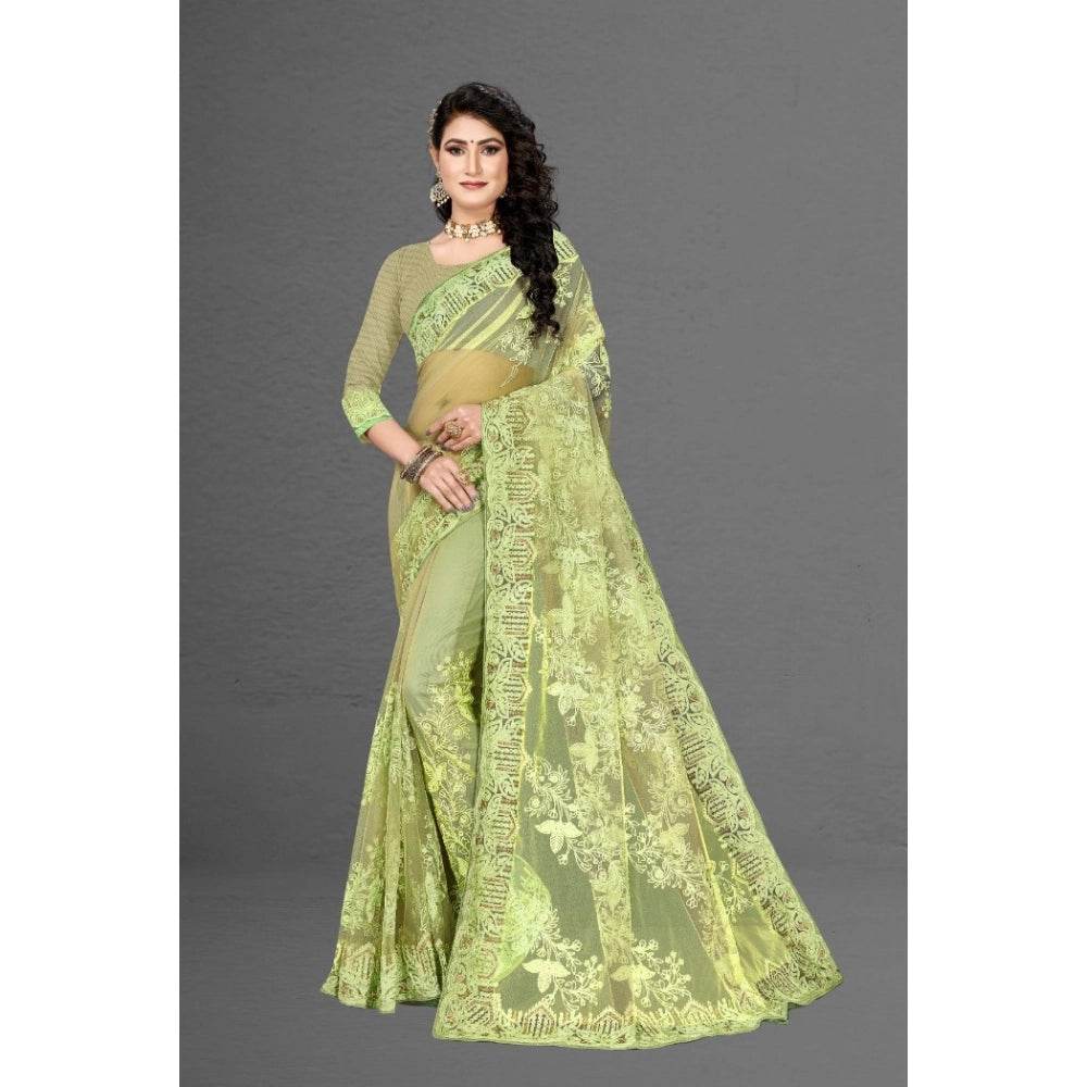 Generic Women's Net Saree With Blouse (Pista Green, 5-6Mtrs) - MYLUXURY LANE ENTERPRISE