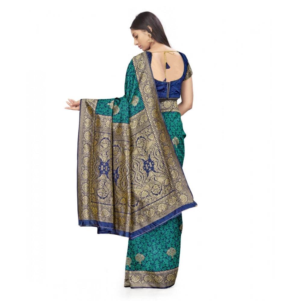 Generic Women's Banarasi Silk Saree With Blouse (Navy Blue, Rama, 5-6Mtrs) - MYLUXURY LANE ENTERPRISE