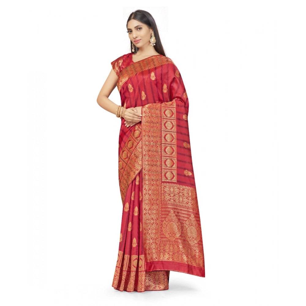 Generic Women's Banarasi Silk Saree With Blouse (Peach, 5-6Mtrs) - MYLUXURY LANE ENTERPRISE
