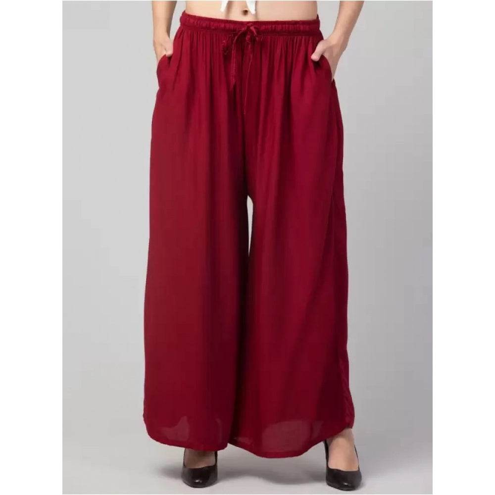 Generic Women's Plus Size Relaxed Fit Viscose Rayon Palazzo Trousers (Maroon) - MYLUXURY LANE ENTERPRISE