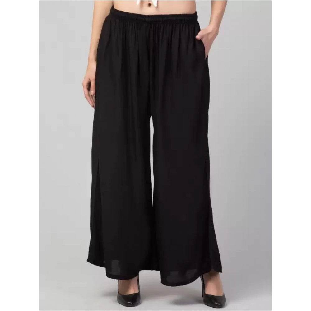 Generic Women's Plus Size Relaxed Fit Viscose Rayon Palazzo Trousers (Black) - MYLUXURY LANE ENTERPRISE