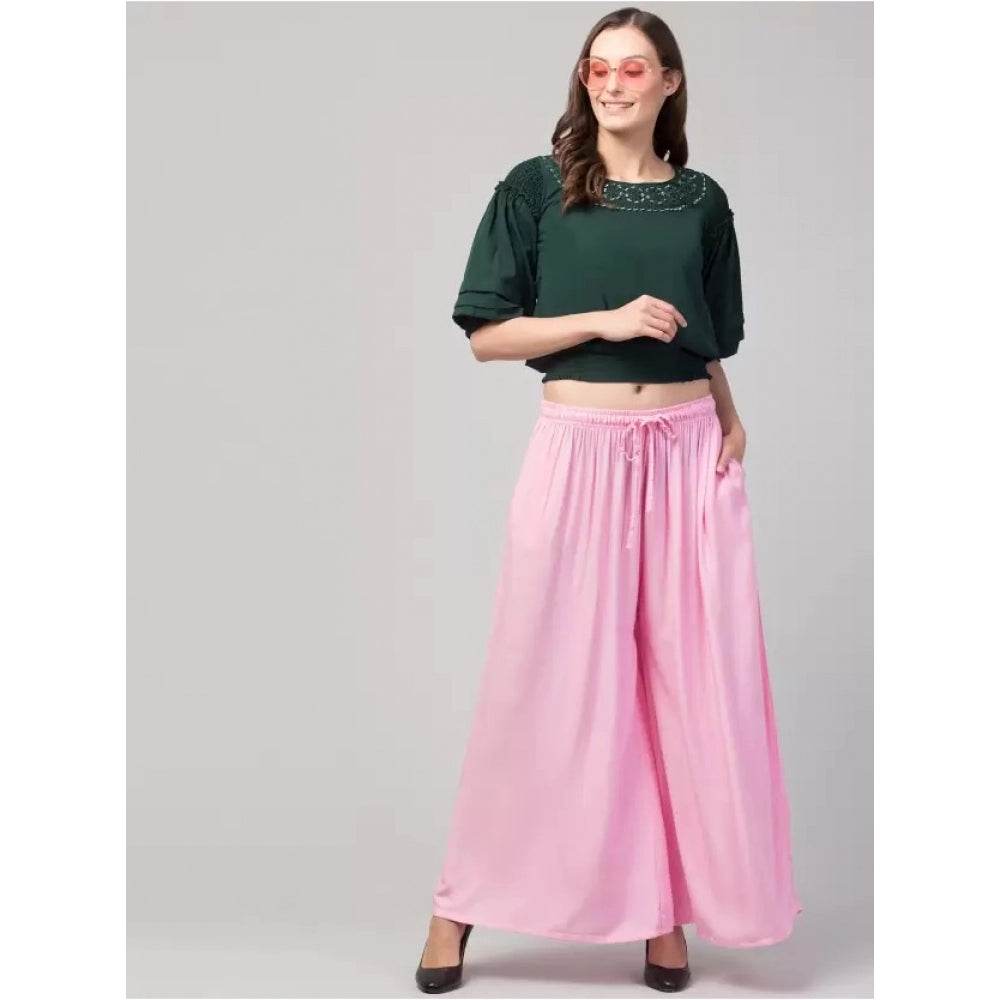 Generic Women's Plus Size Relaxed Fit Viscose Rayon Palazzo Trousers (Pink) - MYLUXURY LANE ENTERPRISE