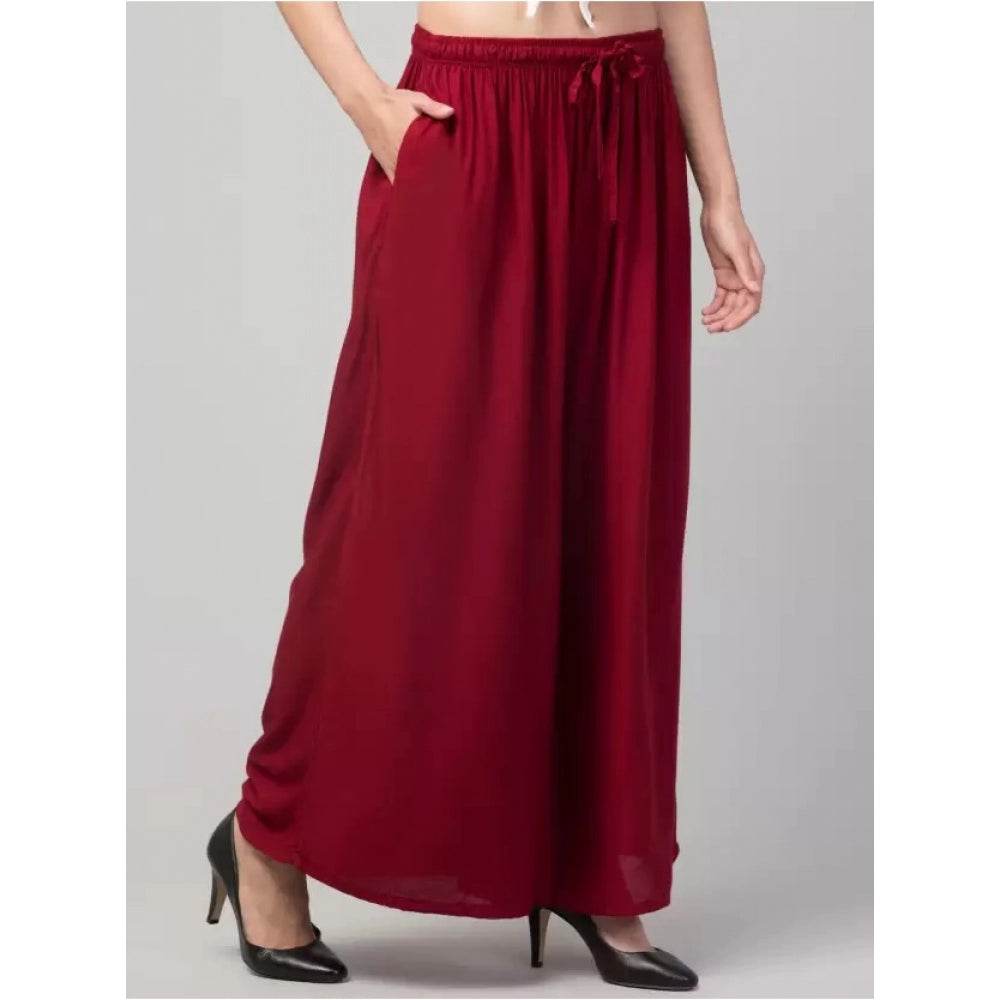 Generic Women's Plus Size Relaxed Fit Viscose Rayon Palazzo Trousers (Maroon) - MYLUXURY LANE ENTERPRISE
