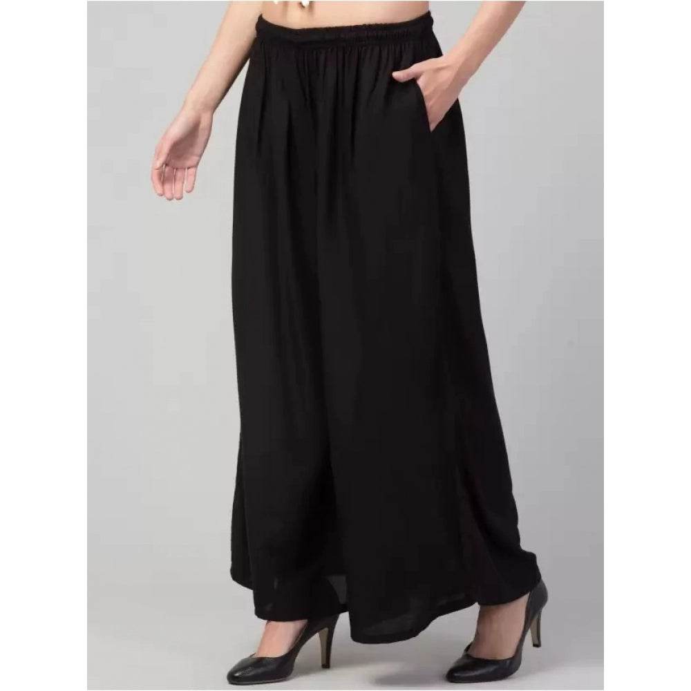 Generic Women's Plus Size Relaxed Fit Viscose Rayon Palazzo Trousers (Black) - MYLUXURY LANE ENTERPRISE