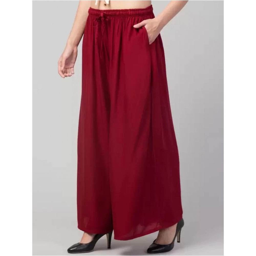 Generic Women's Plus Size Relaxed Fit Viscose Rayon Palazzo Trousers (Maroon) - MYLUXURY LANE ENTERPRISE