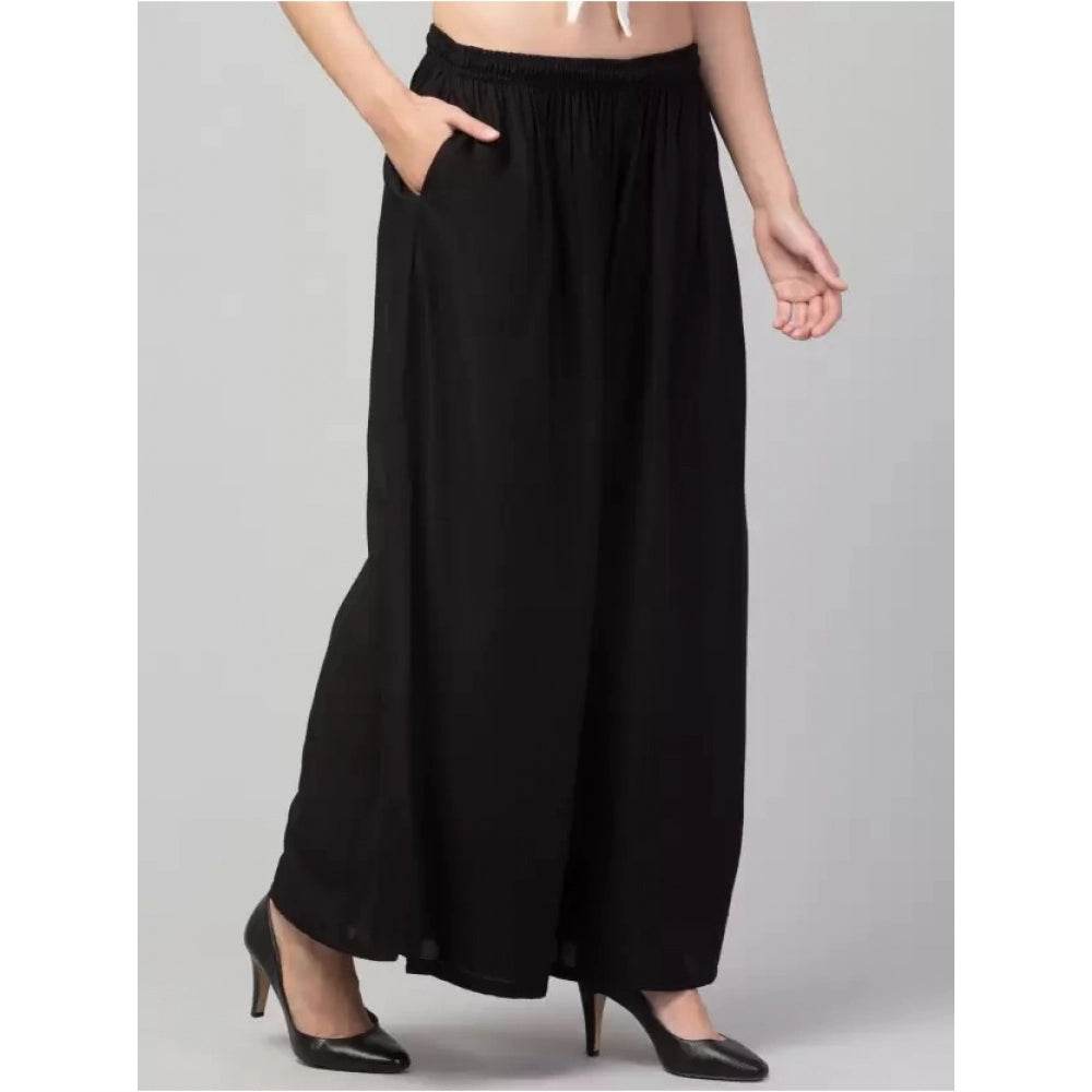Generic Women's Plus Size Relaxed Fit Viscose Rayon Palazzo Trousers (Black) - MYLUXURY LANE ENTERPRISE