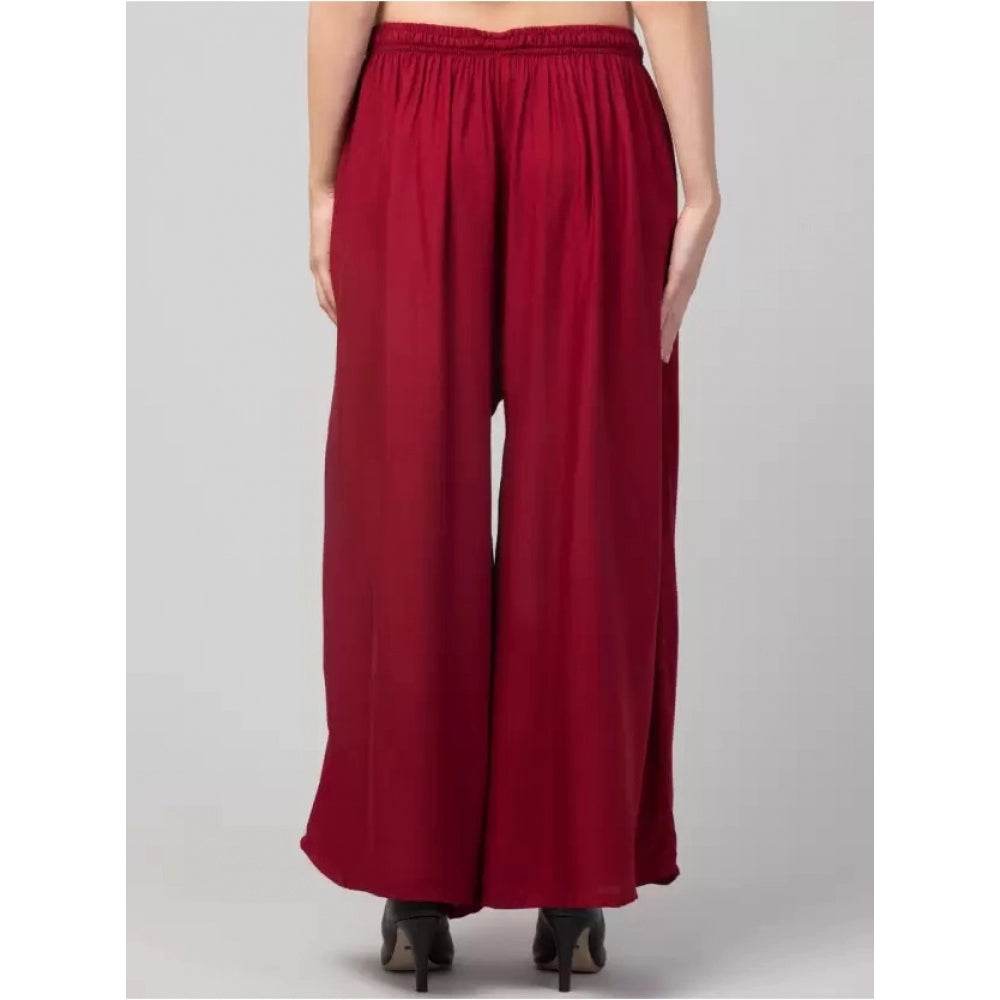 Generic Women's Plus Size Relaxed Fit Viscose Rayon Palazzo Trousers (Maroon) - MYLUXURY LANE ENTERPRISE
