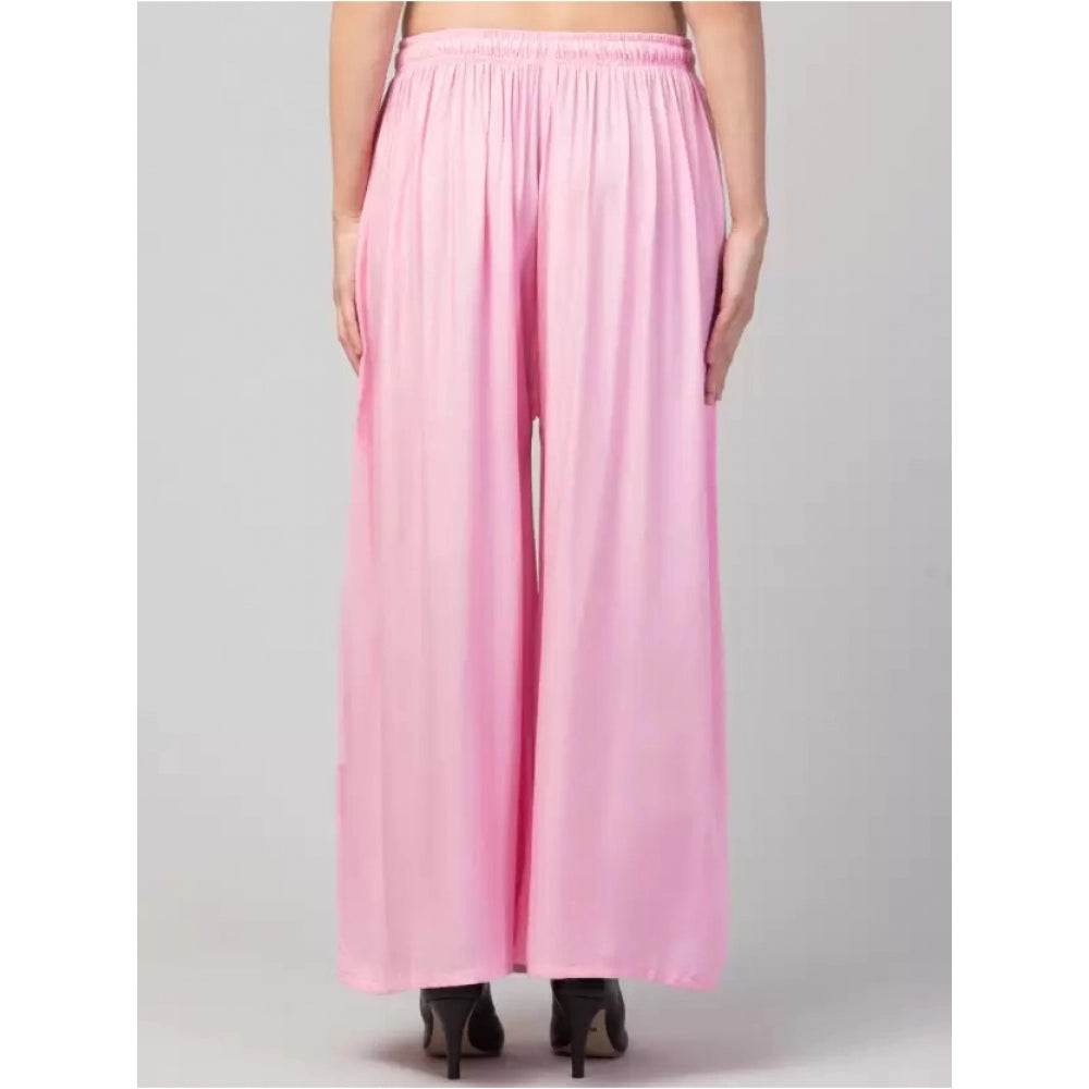 Generic Women's Plus Size Relaxed Fit Viscose Rayon Palazzo Trousers (Pink) - MYLUXURY LANE ENTERPRISE