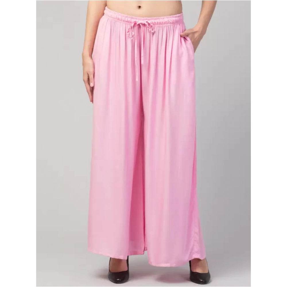 Generic Women's Plus Size Relaxed Fit Viscose Rayon Palazzo Trousers (Pink) - MYLUXURY LANE ENTERPRISE