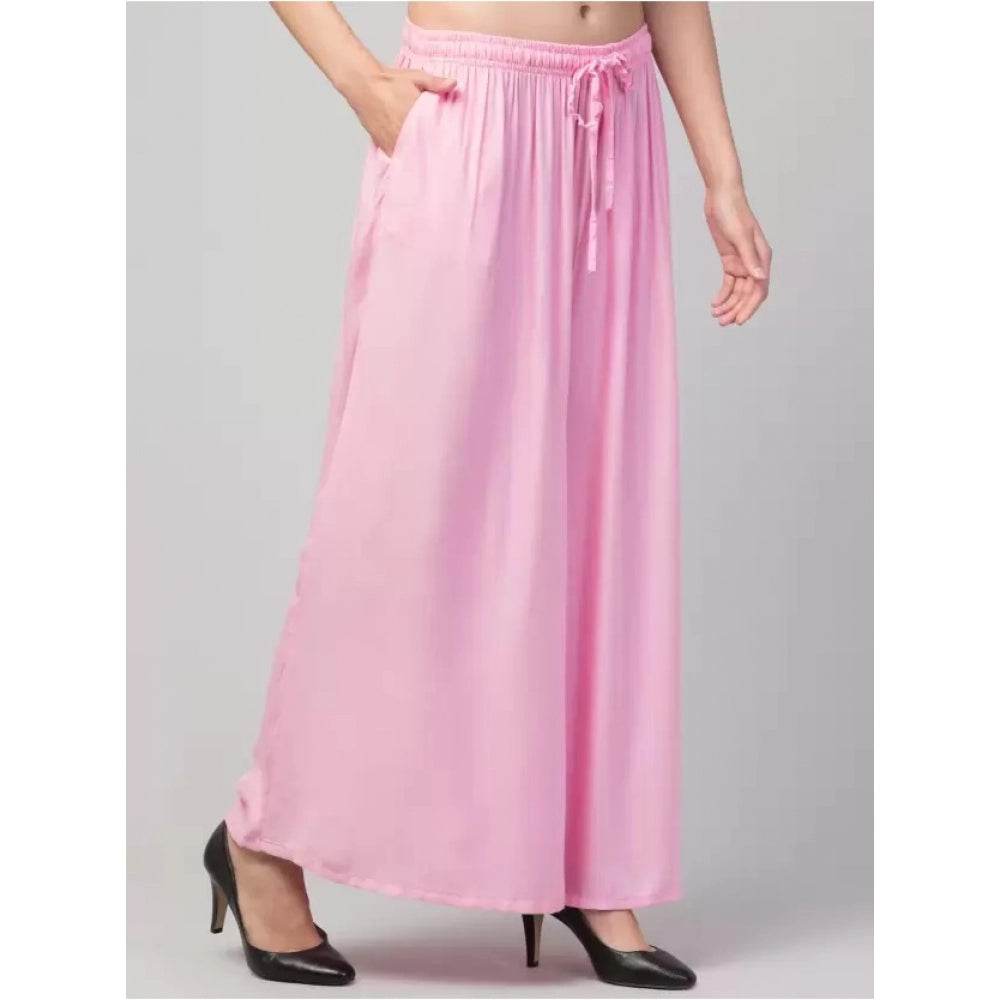 Generic Women's Plus Size Relaxed Fit Viscose Rayon Palazzo Trousers (Pink) - MYLUXURY LANE ENTERPRISE