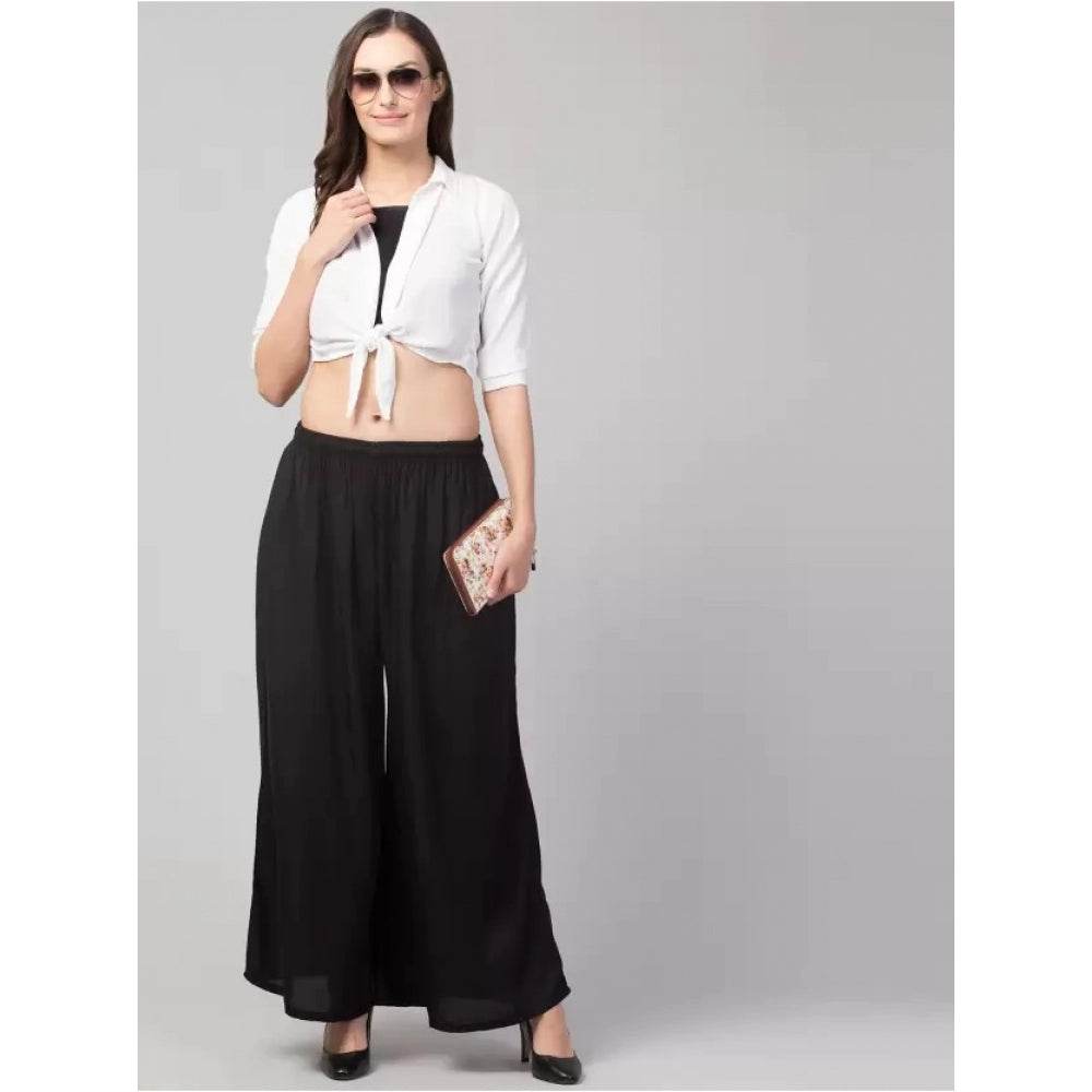Generic Women's Plus Size Relaxed Fit Viscose Rayon Palazzo Trousers (Black) - MYLUXURY LANE ENTERPRISE