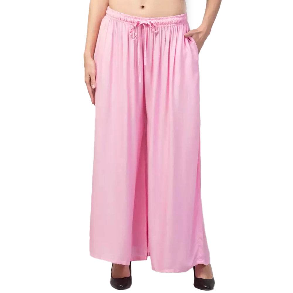Generic Women's Plus Size Relaxed Fit Viscose Rayon Palazzo Trousers (Pink) - MYLUXURY LANE ENTERPRISE