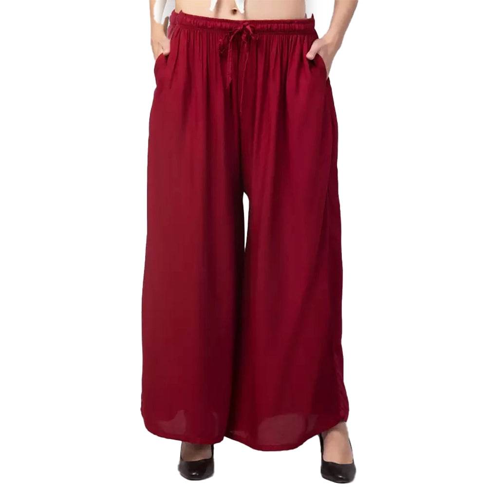 Generic Women's Plus Size Relaxed Fit Viscose Rayon Palazzo Trousers (Maroon) - MYLUXURY LANE ENTERPRISE