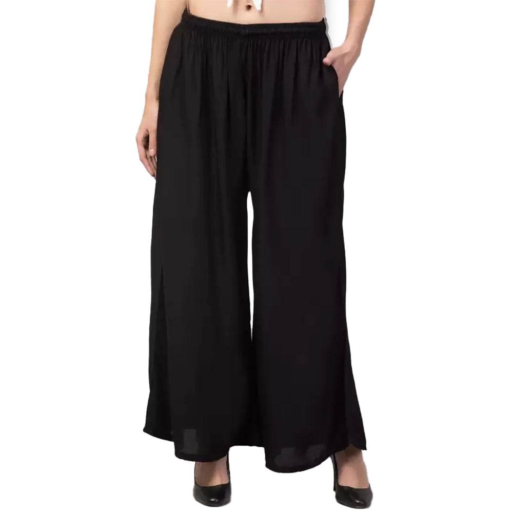 Generic Women's Plus Size Relaxed Fit Viscose Rayon Palazzo Trousers (Black) - MYLUXURY LANE ENTERPRISE
