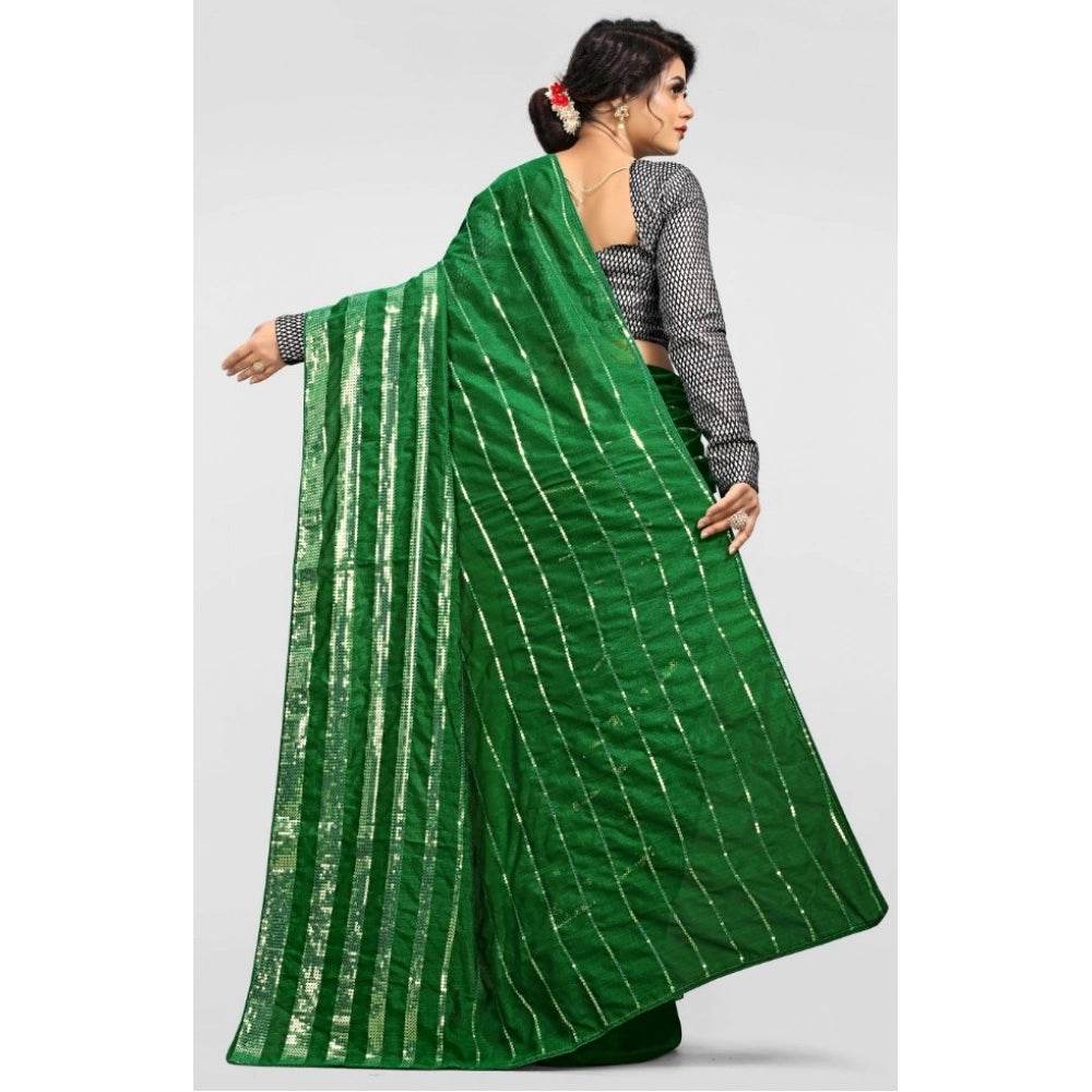 Generic Women's Vichitra Saree with Blouse (Green, 5-6 Mtrs) - MYLUXURY LANE ENTERPRISE